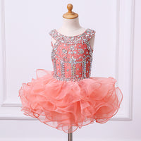 Original Jiyigong Organza Ruffled Flower Girls Dresses Pageant Dress Beaded Crystals Ball Gowns Cupcake Dress Mini Length