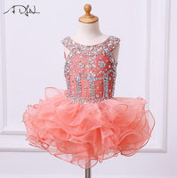 Original Jiyigong Organza Ruffled Flower Girls Dresses Pageant Dress Beaded Crystals Ball Gowns Cupcake Dress Mini Length