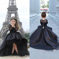 Original Long Sleeves Girls Pageant Dresses Black High Low Mother And Girl Dress Flower Girl Dresses For Teens Formal Holy Communion Gown