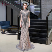Original Dubai Luxury Tassel Sleeves Evening Dresses 2020 Gray Beaded High-Neck Crystal Evening Gowns Design Trumpet Formal Party Gown