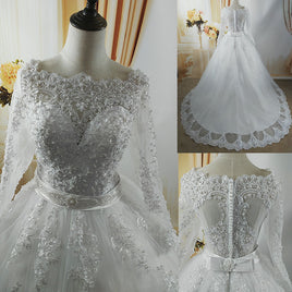 Original ZJ9131 2021 White Ivory Elegant Ball Gown Pearls Wedding Dresses for Brides Lace Sweetheart With Lace Edge Plus Size