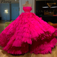 Original Fuchsia Luxury Feather Celebrity Dresses 2021 Ball Gown Strapless Gorgeous Red Carpet Dress Award Ceremony Party Gowns With Sash