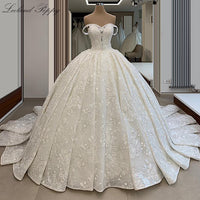 Original Lceland Poppy Off the Shoulder Ball Gown Lace Wedding Dresses Beaded Boat Neck Vestido de Novia Beaded Bridal Gowns