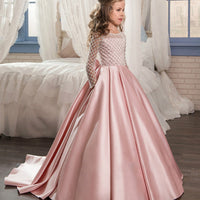 Original Flower Girl Dresses For Weddings Lace Bow Girls Pageant Dresses First Communion Dresses Beautiful Ball Gown