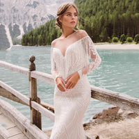UZN Original Sexy Mermaid Lace Modern Wedding Dresses Sweetheart Off The Shoulder Long Sleeves Bride Gowns Plus Size Wedding Gown