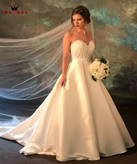 Original Elegant Plus Size Wedding Dresses Ball Gown Sweetheart Satin Lace Appliques 2022 New Design Formal Bride Gowns Custom Made JY70