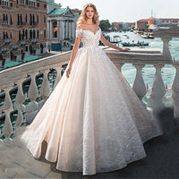Original Vintage Ball Gown Wedding Dress 2022 Off the shoulder Lace Beading Bridal Dress 3D Flowers Appliques Princess Wedding Gowns