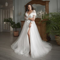 Original Luxury Slit Tulle Wedding Dress For Bride With Embroidery Bead Plus Size Bridal Gown Formal Princess Elegant Свадебное платье