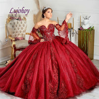 Original Red Luxury Quinceanera Dresses Plus Size Ball Gown Masquerade Princess Girl Crystals Long Sweet 16 Prom Dresses for 15 Years
