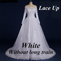 Original Vestido De Noiva 2022 Beaded Appliqued Long Sleeve Lace Wedding Dress Boat Neck Wedding Dress
