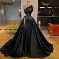 Original Yipeisha Side Split Black Prom Dresses Beaded Satin Formal Pageant Gown for Women Long Evening Party Dress Robe de Soiree