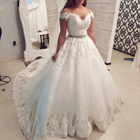 Original Saudi Arabia Off Shoulder Vintage Lace Wedding Dress 2022 Ball Gown Sweetheart Bride Dress Vestido De Noiva Tulle Wedding Gown