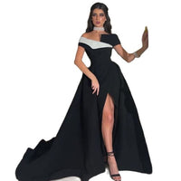 LAYOUT NICEB - Original Elegant Evening Dresses Saudi Arabia Long Train Black and White for Party Prom Gowns with High Split
