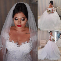 Original White Appliques Plus Size Wedding Dress 2022 Long Sleeves Lace Up Back African Gown Vestido De Noiva