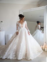 Original Luxury Lace Appliqued Wedding Dresses Bridal Gowns 3D Flowers Beaded Long Sleeve Sexy Marriage Dresses Vestidos De Novia 2022