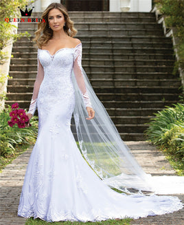 Original Custom Made 2022 New Design Wedding Dresses Mermaid Sweetheart Long Sleeve Tulle Lace Beading Simple Sexy Wedding Gowns CO34