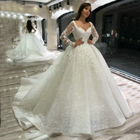 Original Luxury Lace Wedding Dresses Long Sleeves 2022 robe de mariage Beaded Appliqued Ball Gown Bridal Dresses Arabian vestido de noiva