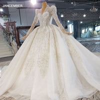 JANCEMBER - Original HTL2227 Elegant Wedding Dress Beading Bridal Wedding Dress V Neck Long Sleeve robe de soirée manche longue de mariage blanche