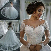 Original Vestido De Noiva 2022 Elegant A Line Long Sleeve Wedding Dress Tulle Appliques Beaded Princess Lace Wedding Gown Robe De Mariee