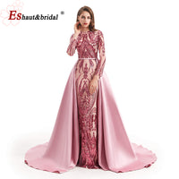 Original Elegant Wedding Evening Night Dress for Women 2022 Muslim Long Sleeves Mermaid with Detachable Train Sequined Prom Party Gowns