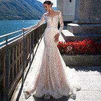 Original Vestido de Casamento Luxury Mermaid Wedding Dress Long Sleeve Sexy Vestido de Noiva Custom Made See Through Back Abito Sposa