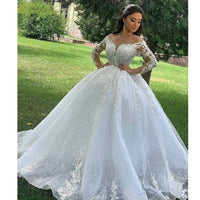 Original Ball Gown Wedding Dresses O Neck Long Sleeves Vestido Casamento Lace Up Appliqus Beaded Bride Gowns 2022 Suknie Slubne Princess
