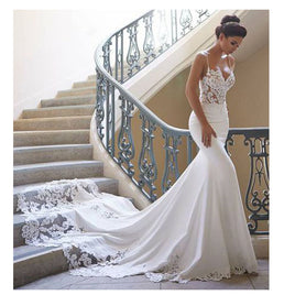 LORIE - Original Mermaid Wedding Dress Sleeves 2021 Vestidos de novia Vintage Lace Sweetheart Neck Bridal Gown Backless Wedding Gowns