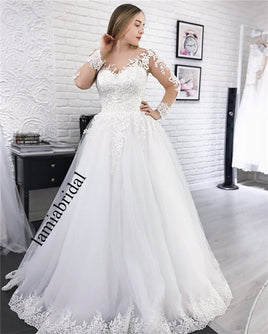 Original Modest Plus Size Long Sleeves Wedding Dresses 2019 A Line Vintage Lace Sequined Beaded Cheap White Vestido De Novia Bridal Gowns