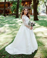 Original Simple Cheap Wedding Dresses Bride Gowns Sheer O Neck White Ivory Long Sleeves Wedding Dress