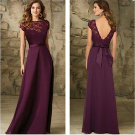 LA MAXPA - Original Beautiful purple cap short sleeve backless party prom gown custom made vestidos de festa robe de soiree bridesmaid dresses
