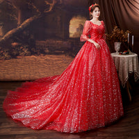 VLNUO NISA - Original 3 Models Red Romantic Shiny Star Wedding Dress with Sleeve Plus Size Off Shoulder Lace Up Princess Bridal Gown Vestidos De Novia