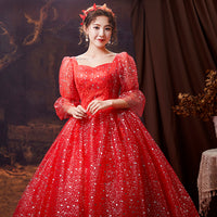 VLNUO NISA - Original 3 Models Red Romantic Shiny Star Wedding Dress with Sleeve Plus Size Off Shoulder Lace Up Princess Bridal Gown Vestidos De Novia