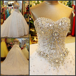 Original Luxury Ball Gown Fluffy Sweetheart Crystal Beading Diamond Wedding Dresses Real Photo Vestidos De Novia 2022 Custom Made WS68M