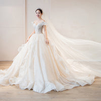 Original Boat Neck Wedding Dress Luxury Lace Embroidery Bridal Ball Gown Classic Off The Shoulder Wedding Gown Customize Plus Size
