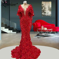 Original Dubai Design Cape Sleeves Lace Red Evening Dresses Formal Long Celebrity Dresses 2022 Plus Size Mermaid Party Gowns For Prom