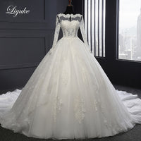 Original Liyuke Classic Cap Sleeve Beads Lace Ball Gown Wedding Dress With Corset Princess Bridal Gown