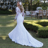 Original Vestidos De Novia  African Long Sleeve Mermaid Wedding Dress 2022 Lace Appliques Sexy Illusion Back Bride Dresses Bridal Gowns