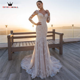 Original Sexy Mermaid Wedding Dresses Sweeheart Long Sleeve Tulle Lace Simple Elegant Bridal Gown 2022 New Design Custom Made DS27