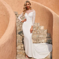 Original Sexy Satin Mermaid Wedding Dress for Women 2022 Simple Lace Appliques Sweetheart Neck Long Lace Sleeve Bridal Gown Custom Made