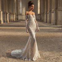JIAYIGONG - 2022 Original Lace Mermaid Wedding Dress Sexy Long Sleeves Sweetheart Bridal Gown Sweep Train Custom Champagen Bride Dresses for Women