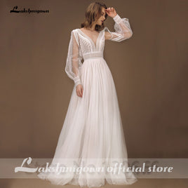 Original Lakshmigown A-Line Wedding Dress Puff Sleeves Tulle Boho Wedding Gowns Sexy Backless Vestido De Novia Princess Wedding Party Dre