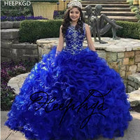 Original Exquisite Royal Blue Ruffles Quinceanera Dresses Silver Crystals Ball Gown Orange Sweet 16 Girls Pageant Party Gowns Custom Made