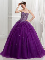 Original Purple Ball Gown Puffy Quinceanera Dresses 2021 Prom Party Strapless Beaded Crystal Girl Pageant Wear Sweet 15 Gowns