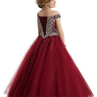 Original Princess Long Flower Girl Dresses New Off-the-shoulder Beads Crystals Sleeveless Tulle Ball Gown Kid&#39;s Gowns Child Pageant Dress