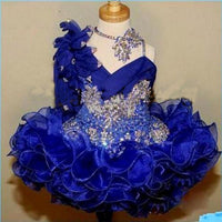 Original Cute Girl&#39;s Glitz Pageant Dresses Royal Blue Lace Beads Crystal Pageant Party Gowns Girl Tiers Toddler