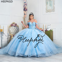 Original Baby Blue Lovely Ball Gown Quinceanera Dresses For Sweet 16 Girl Off The Shoulder Corset Puffy Orange Princess Pageant Gowns