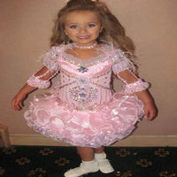 Original Pink Glitz girls Pageant Dresses 2021 Infant Toddler 3/4 Sleeve Beads Crystal Rhinestone Ruffles Cupcake Flower Girls Dress