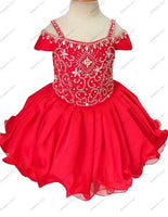 Original Lovely Red Cupcake Toddler Short Girl&#39;s Pageant Gown Chiffon Cold Shoulder Boho Stylish Crystal First Holy Communion Night Dress