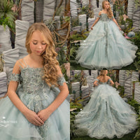 Original Flower Girl Dresses For Wedding Floral Lace Appliqued 2021 Beaded Toddler Girls Pageant Dress Kids Formal Wear Prom