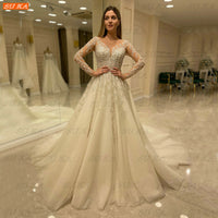 Original Paillette Ivory Wedding Dress 2022 Long Sleeves Vestido De Novia Beading Appliqus O Neck Bride Dresses Customized Abito Da Sposa